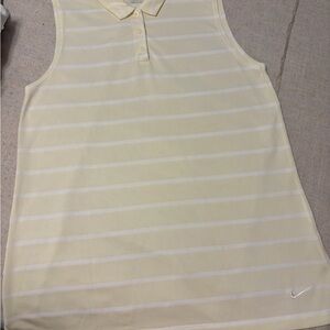 Nike Cream and White Striped Sleeveless Polo